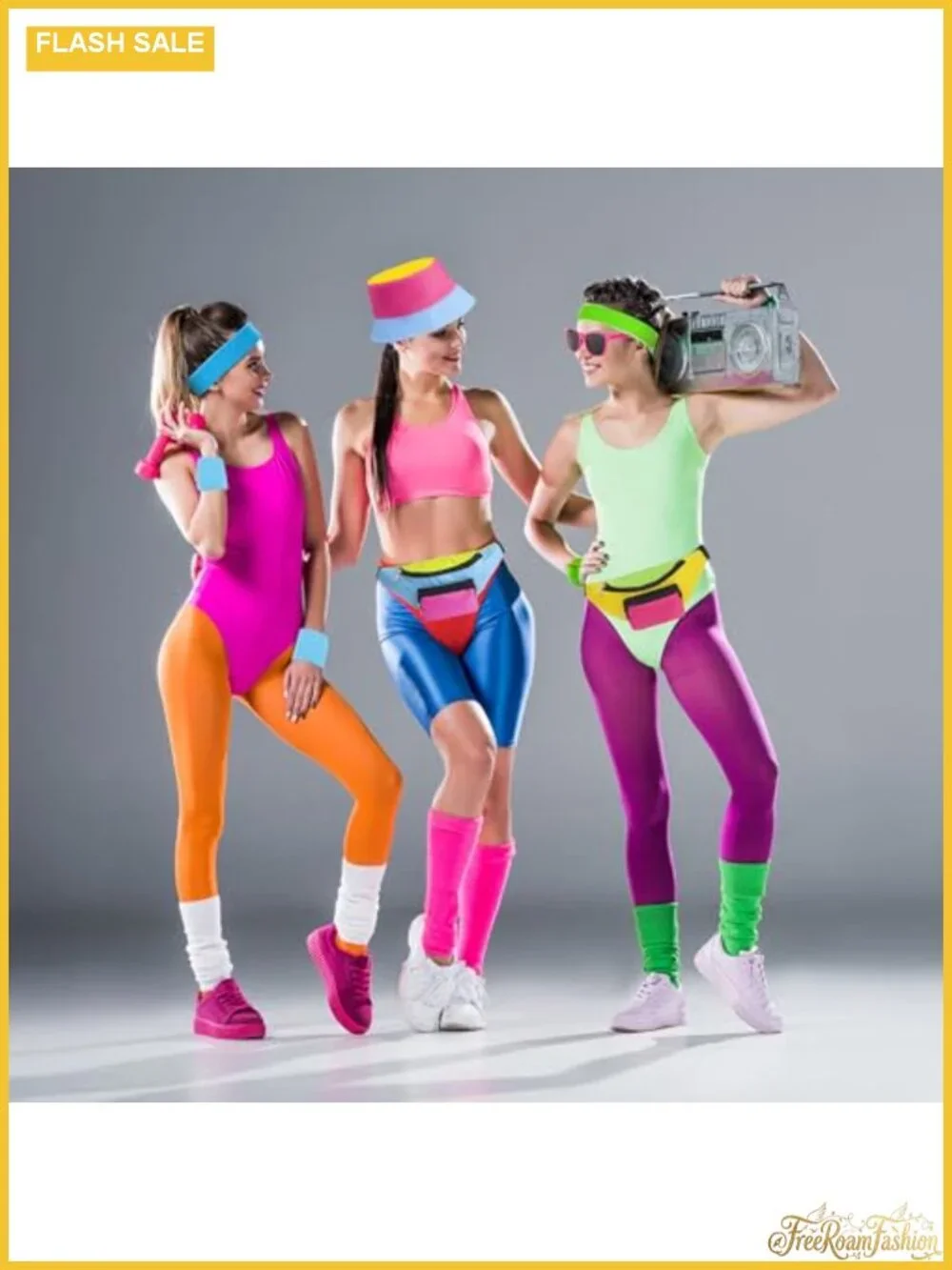 Neon 80s 90s Costume Set Fanny Pack Bucket Hat Glasses Wristlet Party Outfit